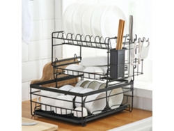 Escurreplatos de acero de 3 niveles con escurridor, color negro