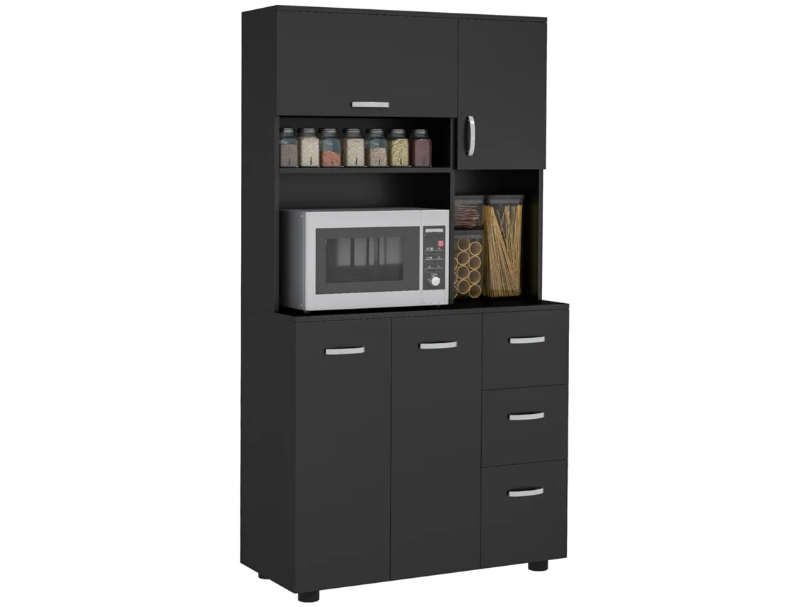 Mueble de cocina con 4 puertas y 3 cajones, negro, sin marca.