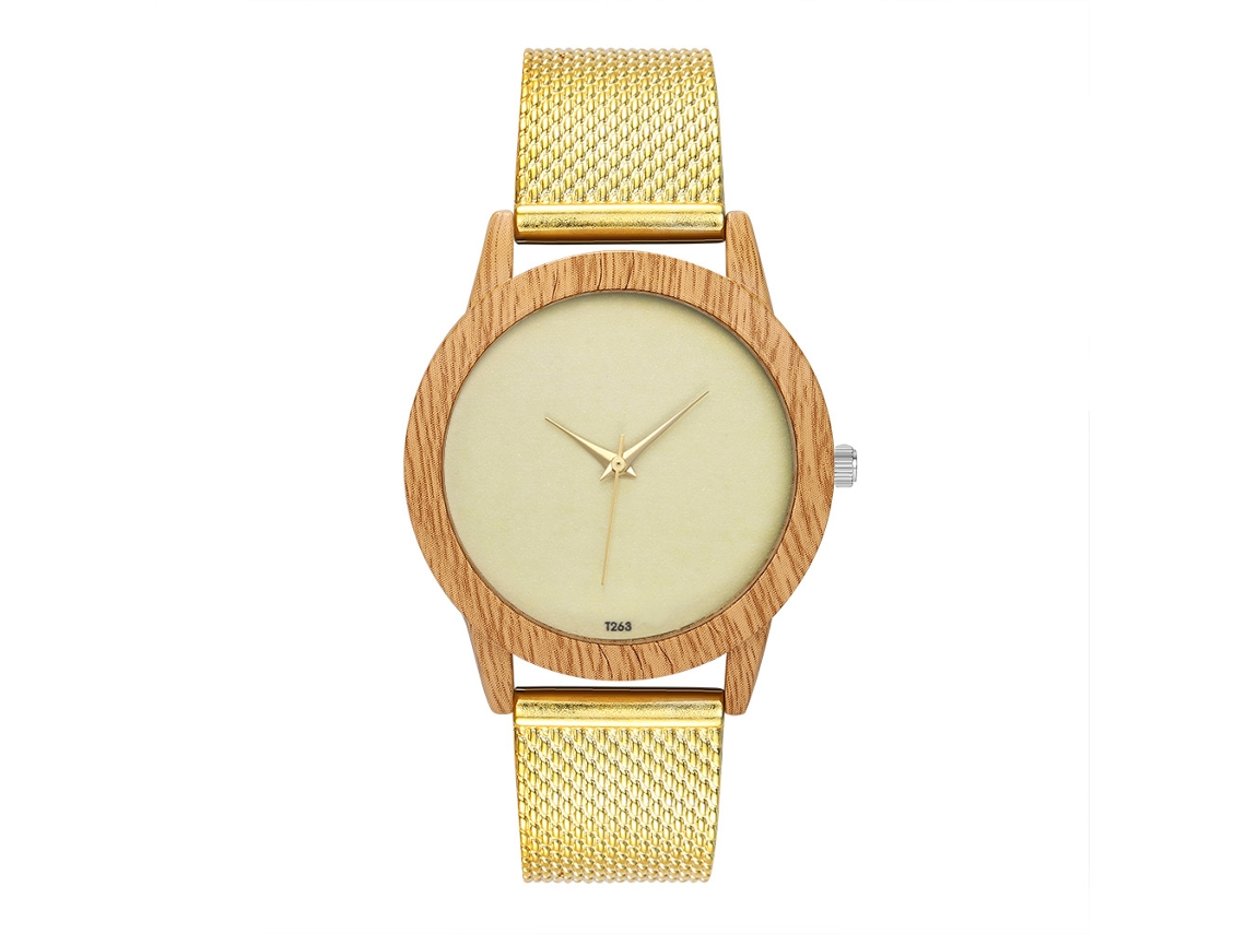 Reloj De Cuarzo Unisex Para Parejas Con Correa De Malla De Acero Dial Redondo Oro