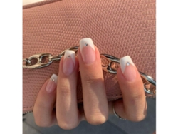 Juego De 24 Puntas De Uñas Estilo Francés Con Borde Plateado, Modelo Para Uso Diario, Pegamento Transparente Regular*.