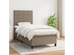 Cama Box Spring Con Colchón Tela Gris Taupe 80x200 Cm