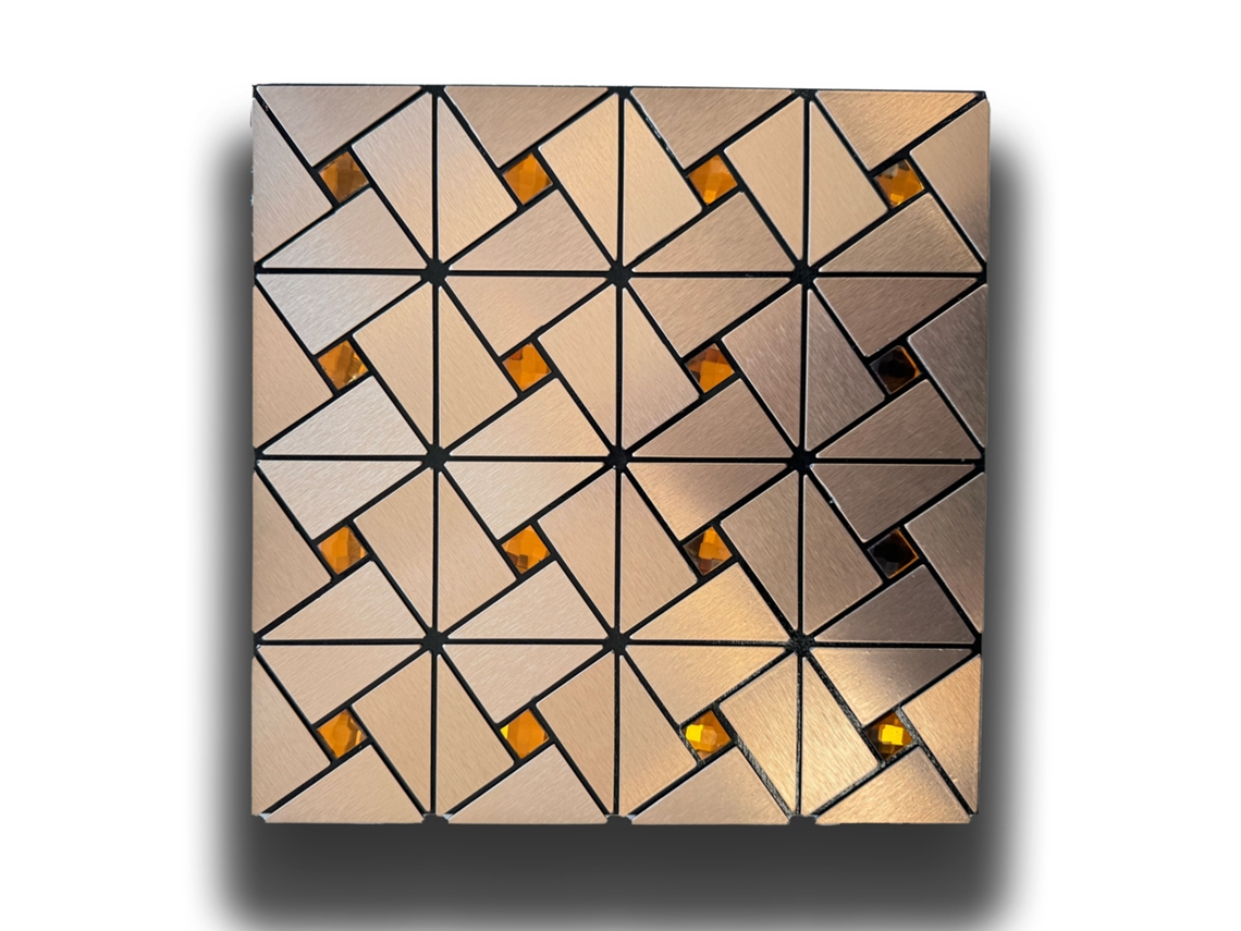 Principal! Azulejo Autoadesivo Em Alumínio Acetinado Real Com Pastilhas De Vidro 30x30cm (espessura 3mm) Cor Cobre