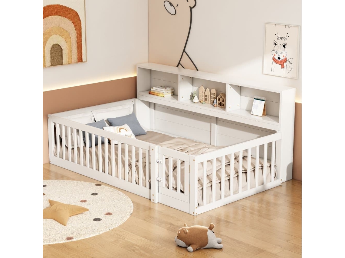 Cama De Madera 90x200 Cm - Con Cabecero Con Almacenaje Y Somier - Blanco