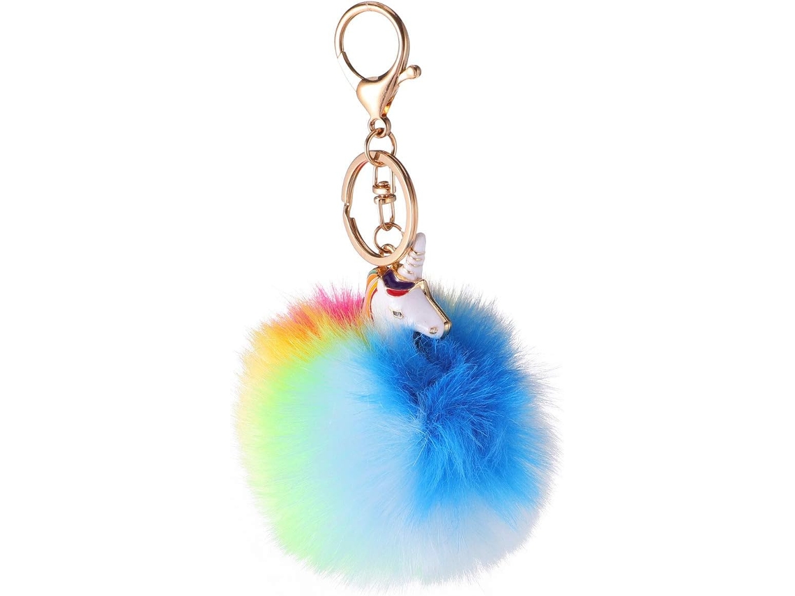 Llavero De Unicornio Ciieeo En Aleación Con Pompón De Piel Sintética De Conejo, Decoración De Llaves Y