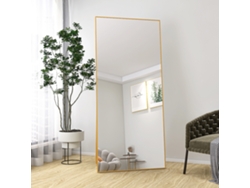 Espejo gigante de cuerpo entero de 180x80 cm, XXL dorado para suelo con marco de aluminio y cristal templado, espejo de armario decorativo de lujo.