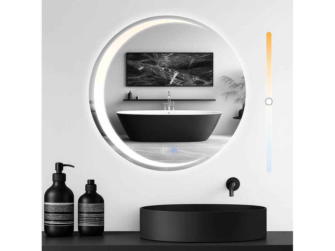 Espejo de baño redondo con luz LED, grado de protección IP44, 60 cm, con tecnología NETTLIFE Touch.