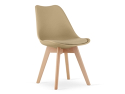 Silla De Comedor Rikx Asiento De Color Beige Oscuro, Piernas Naturales, Asiento Ergonómico, Cojín De Piel Ecológica