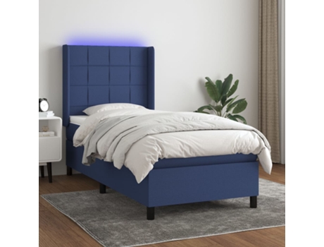 MAISON EXCLUSIVE Cama con somier con colchón y LED 90x190 cm Tela azul