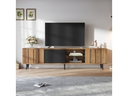 Mueble Para Tv Hasta 75 Pulgadas, 175x31,5x45 Cm, 3 Puertas, Estante Central De Vidrio Templado, Negro Y Madera
