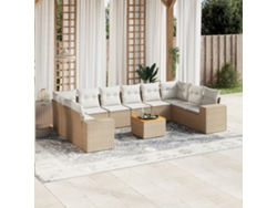Conjunto de sofá de jardín de 11 piezas con cojines de mimbre beige DKD Home Decor
