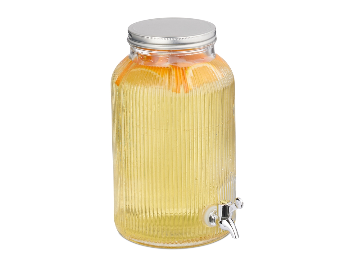 Dispensador De Bebidas Relaxdays, Recipiente Com Caneluras, 5 L, Torneira E Tampa, Transparente