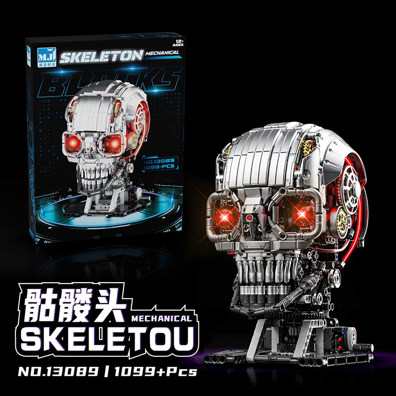 (1099 Piezas) Set De Bloques De Construcción De Calavera Mecánica, Modelo De Calavera Robótica Con Luces
