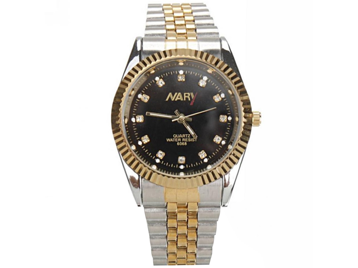 Reloj De Pareja Nary Fashionable Analógico De Cuarzo Acero Plata Oro Negro Hombre