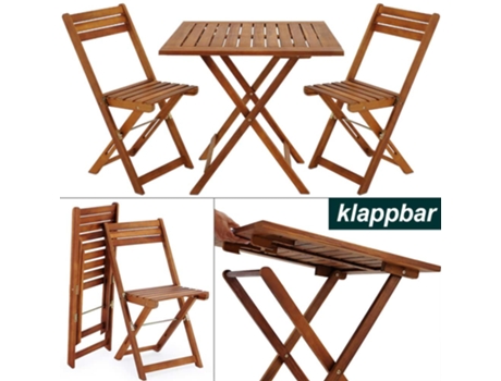 Conjunto de mesa y sillas de balcón madera de acacia plegable