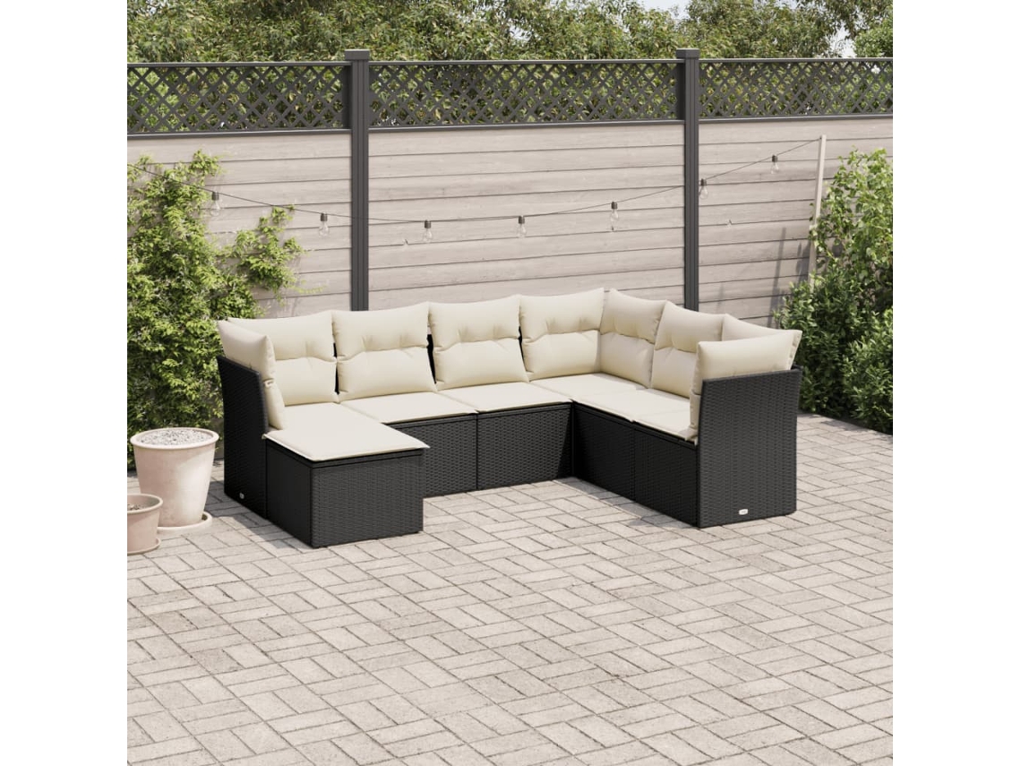 Conjunto de sofá de jardín de 7 piezas con cojines de mimbre negro de DKD Home Decor