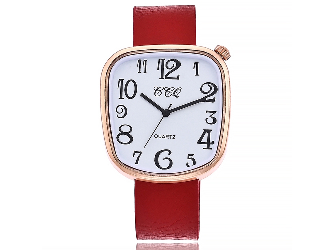 Reloj De Pulsera Unisex De Cuarzo Ccq Casual Con Correa De Pu Y Esfera Numérica Roja/blanca.