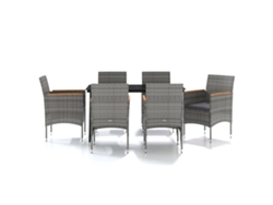 vidaXL Juego de comedor para jardín de 7 piezas y cojines gris y negro