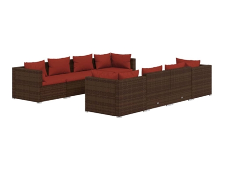 Conjunto 9 muebles de jardín VIDAXL y cojines ratán sintético marrón