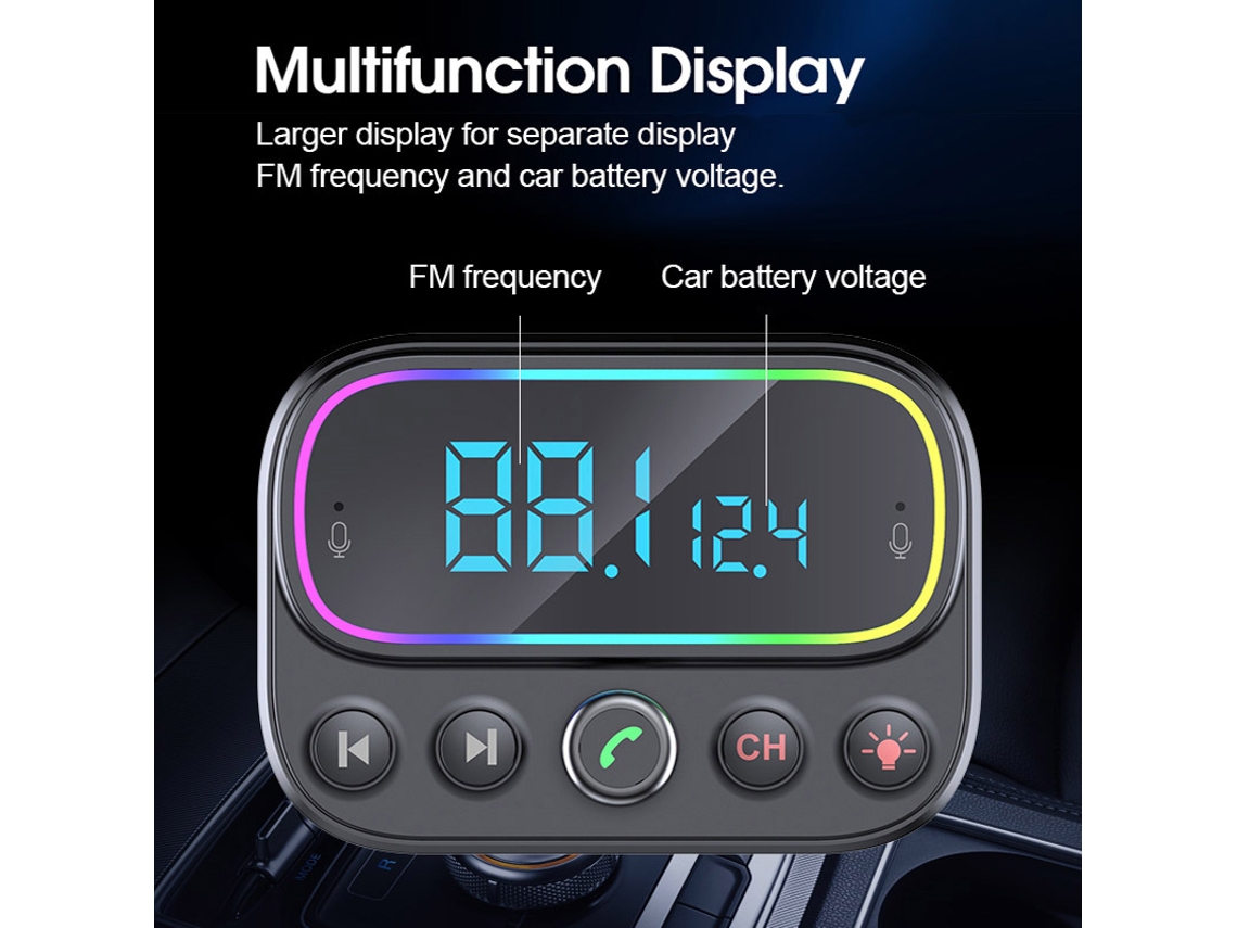 Modulador FM Asistente de voz Reproductor de MP3 para automóvil Receptor de audio auxiliar 2 micrófonos Bluetooth para automóvil 5.0 Transmisor FM manos libres (negro) ENZONS