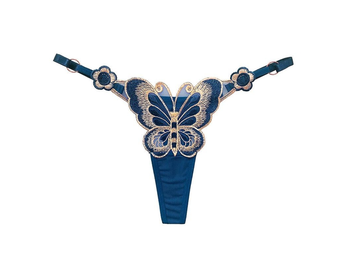 2026-tanga G-string Mujer Con Anillo De Metal Y Bordado De Mariposas Ajustable Interior Sexy