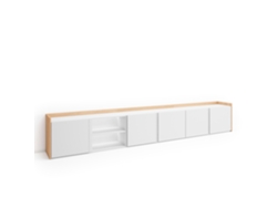 Mueble para TV, 309x35x50cm, para televisores de hasta 80'', LED, blanco y roble claro.