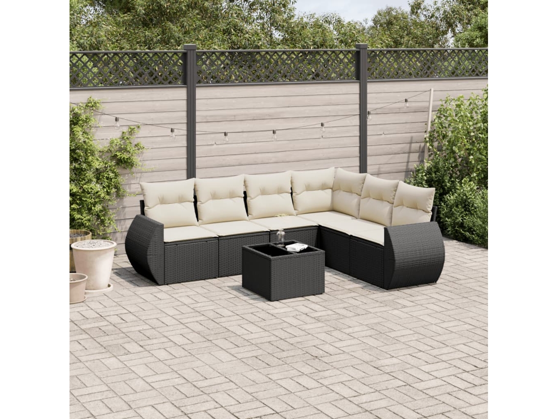 Conjunto de sofá de jardín de 7 piezas con cojines de mimbre negro de DKD Home Decor