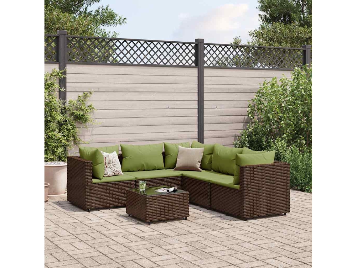 Conjunto de jardín de 6 piezas con 6 cojines de mimbre marrón DKD Home Decor