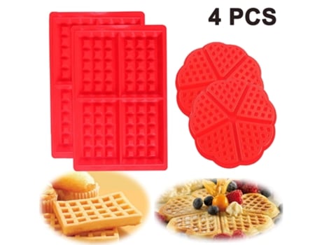 4 moldes para tartas de gofres, moldes para cubitos de hielo, moldes para hornear aptos para lavavajillas, horno, microondas.