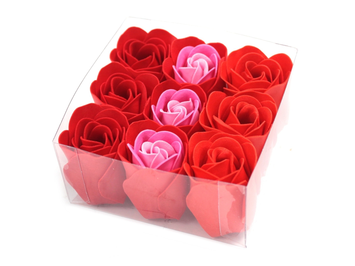Set de 9 Flores de Sabão Rosas Vermelhos 9X9X4 Cm