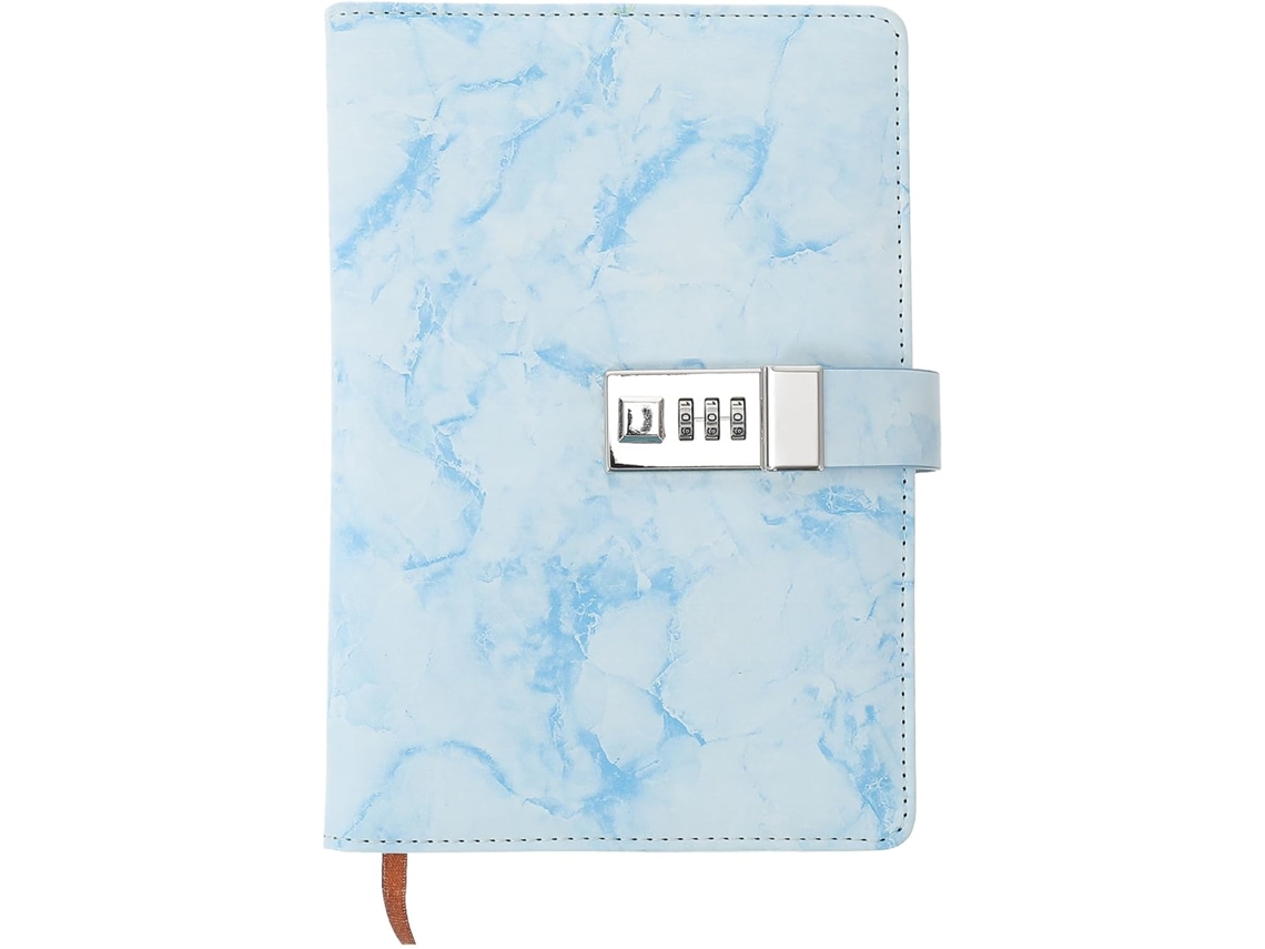 Cuaderno Multifuncional Con Cerradura De Combinación, Tamaño Compacto, Cubierta De Poliuretano Azul.