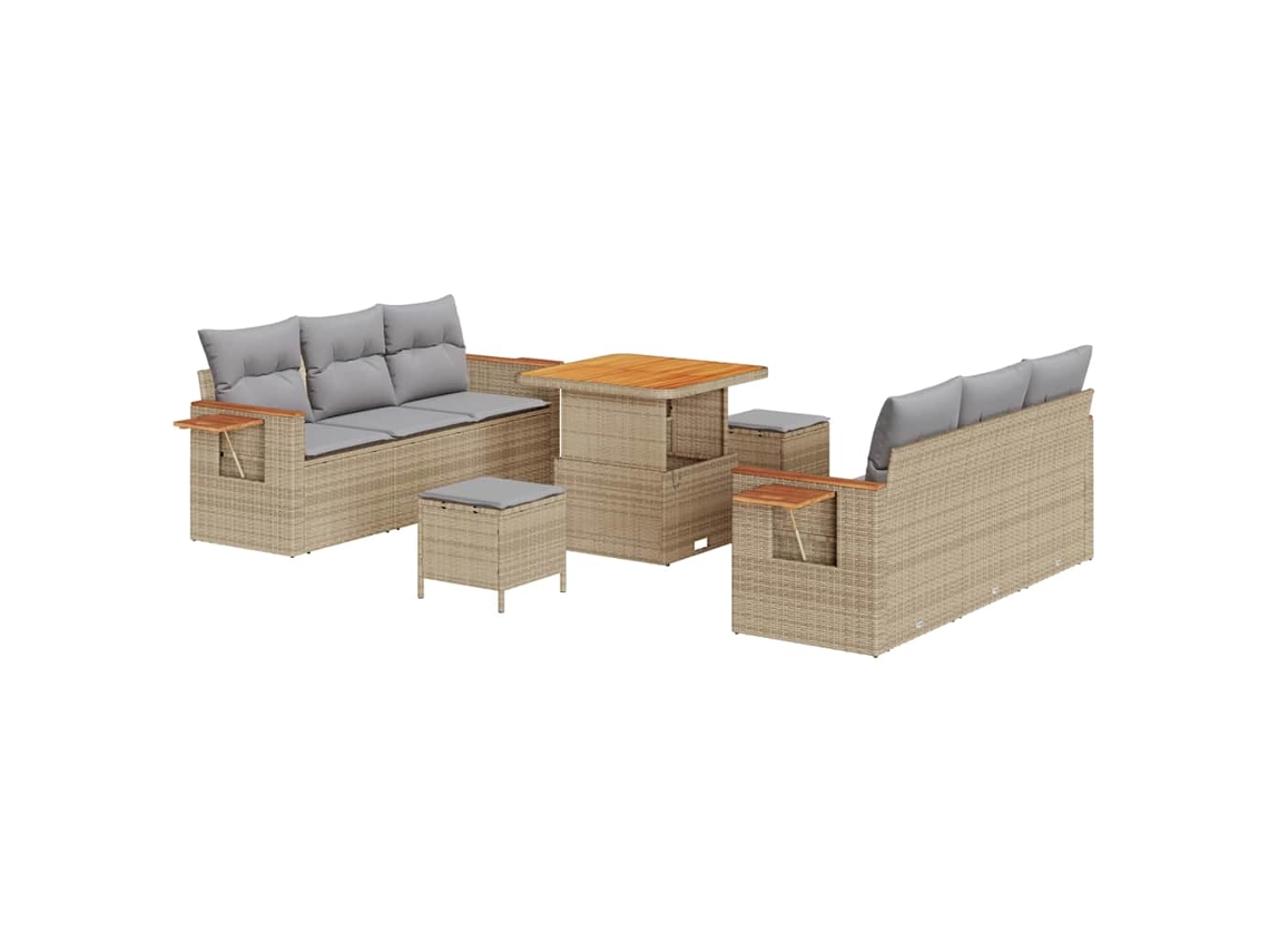 Maison Exclusive - Conjunto de sofás de jardín de mimbre de 11 piezas en beige y gris claro.