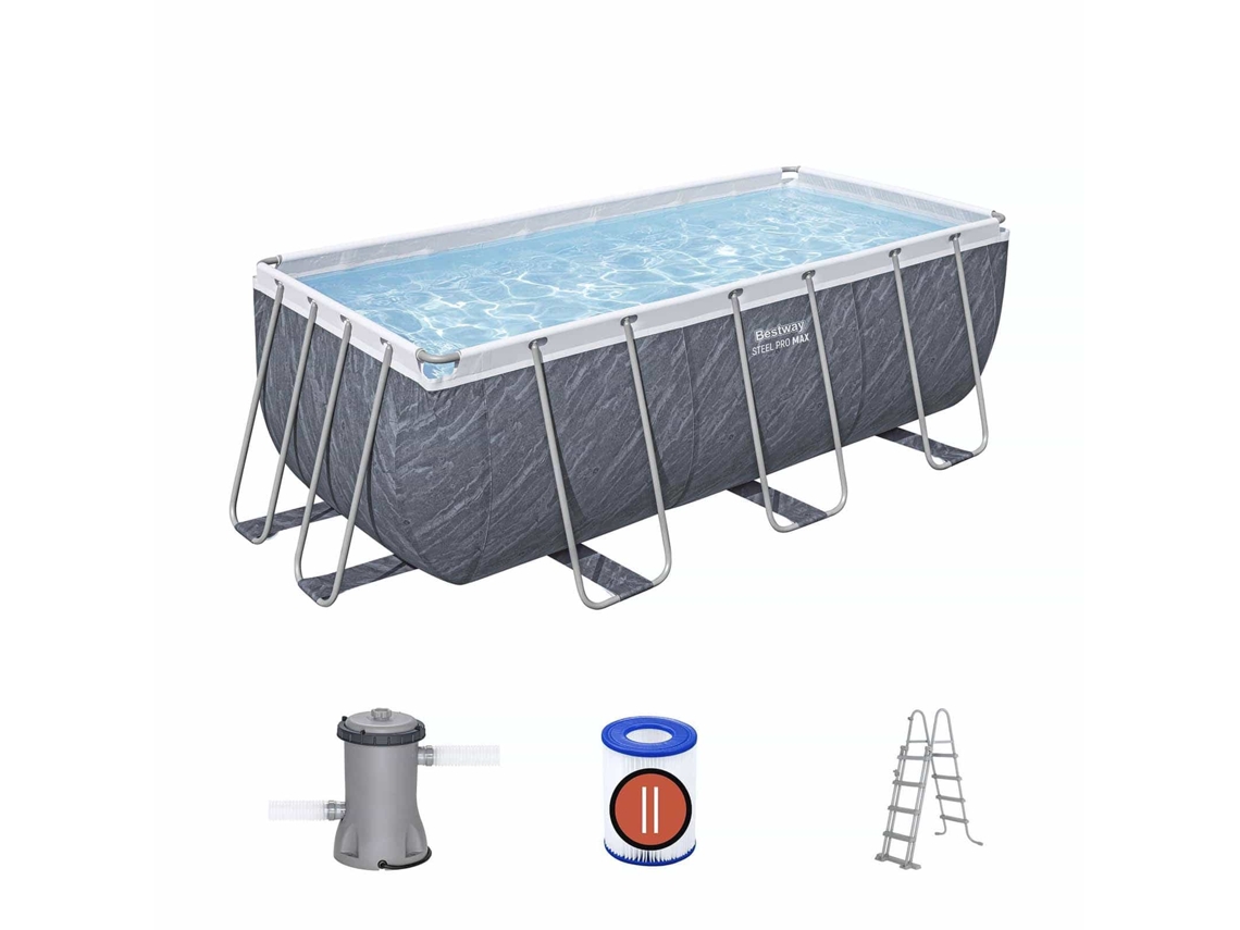 Piscina Desmontable Tubular Bestway Steel Pro Max Rectangular 412 X 201 X 122 Cm Con Depuradora De Cartucho 2.006 L/h Y Escalera | Color Gris Efecto Mármol