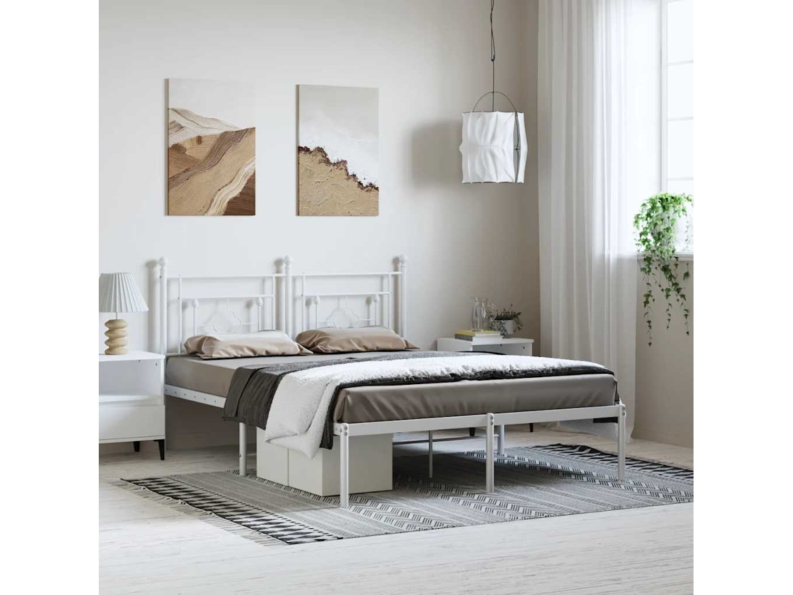 Estructura Cama Sin Colchón Con Cabecero Metal Blanco 193x203cm