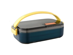 Caja de almacenamiento de alimentos de acero inoxidable con tapa de una sola pieza, estilo japonés, hermética, apta para microondas, 600 ml, azul, para niños y adultos.