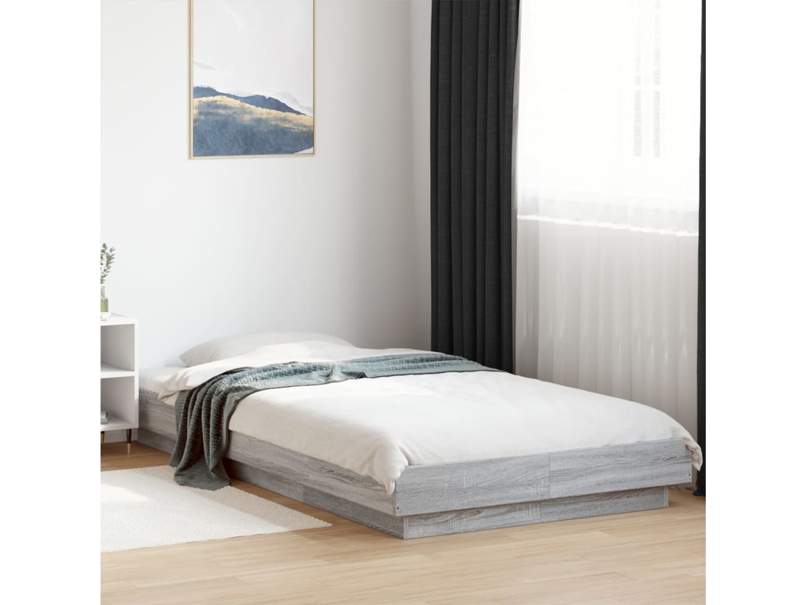 Estructura Cama Con Luces Led Madera Gris Sonoma 100x200 Cm