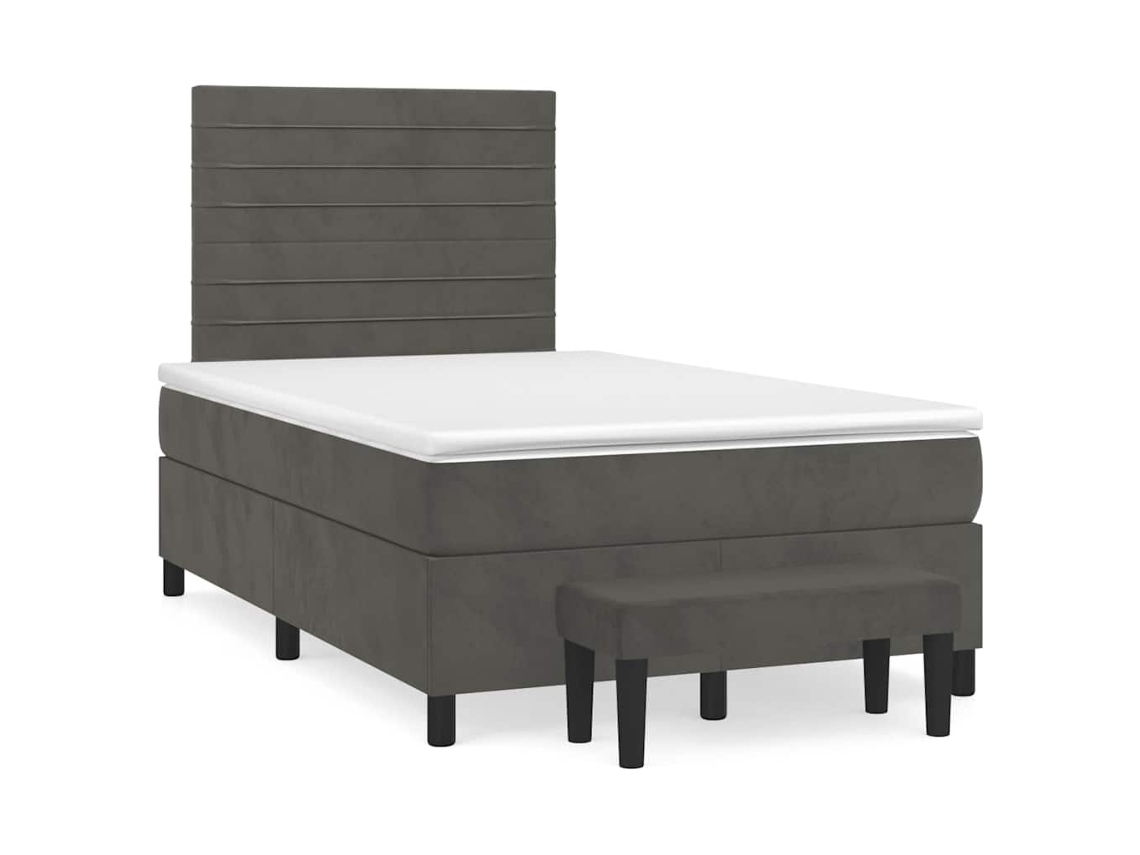 Cama Box Spring Con Colchón Terciopelo Gris Oscuro 120x190 Cm