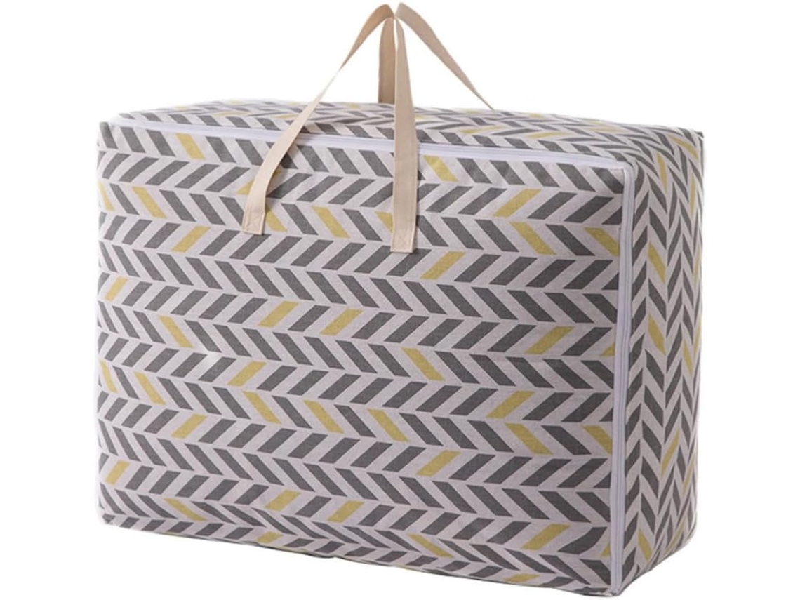 Bolsa Almacenamiento Lavable Capucha Gruesa Mantas Algodón Cojín Grande Prueba Polvo Diseño Rayas Amarillas