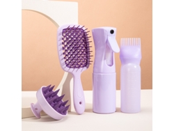 Set De Cuidado Capilar Morado Con Cepillo, Botella Pulverizadora, Peine Y Masajeador, Set De Peinado Y Cuidado 4 En 1, Compacto, Recargable