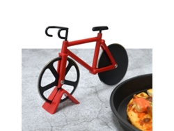 Cortador De Pizza En Forma De Bicicleta Con Ruedas De Acero Inoxidable Y Soporte Rojo