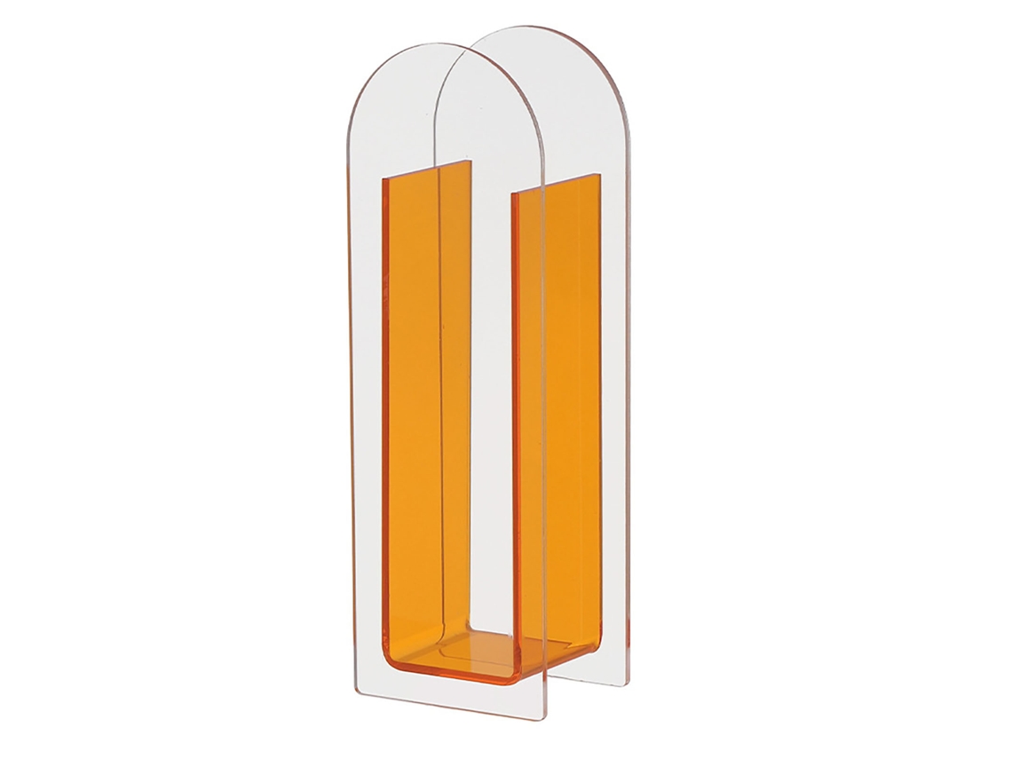 Jarrón moderno de acrílico naranja para decoración de mesa.