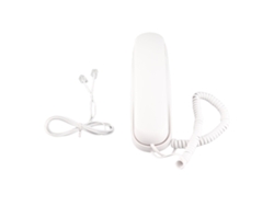 Teléfono Fijo Con Cable, Con Funciones De Pausa, Rellamada Y Número Anterior. Se Puede Montar En La Pared Y Tiene Teclas Iluminadas. Color Blanco.