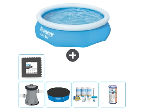 Piscina hinchable redonda Fast Set BESTWAY - 305 x 76 cm - Azul - Bomba incluida Cubrir - Paquete de mantenimiento - Filtrar - Baldosas