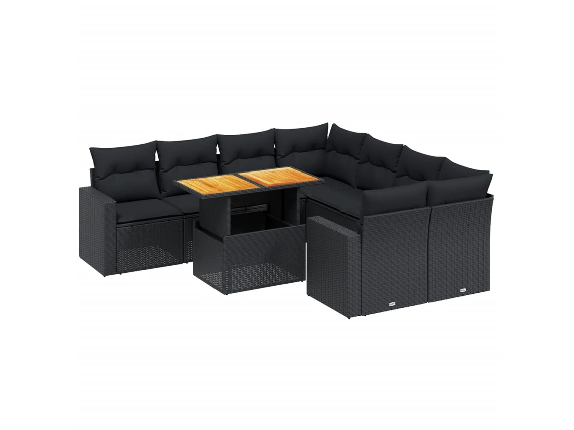 Conjunto 9 de sofás de jardín VIDAXL y cojines ratán sintético negro