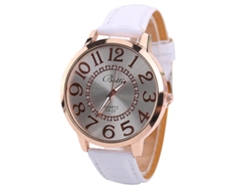 Reloj De Pulsera Para Mujer Con Grandes Números Arábigos, Correa De Poliuretano Blanca Y Movimiento De Cuarzo.