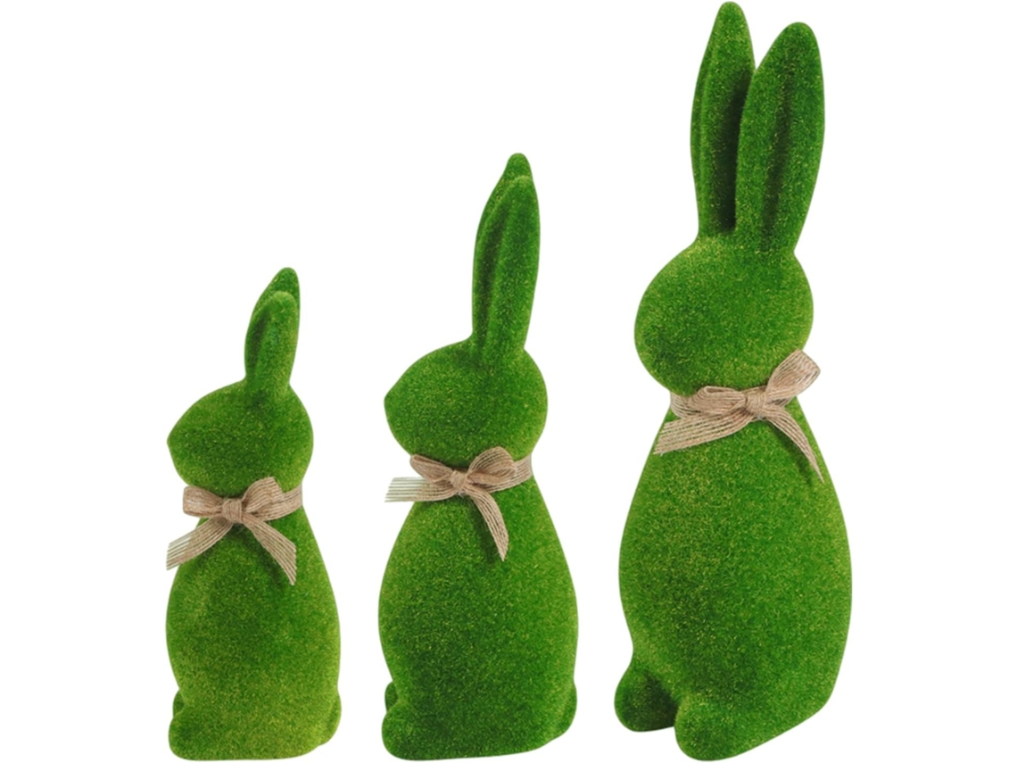 Estatua De Conejo Escultura Verde De Pie Conejo Artificial Cubierto De Musgo Con Bufanda – Para Decoraciones De