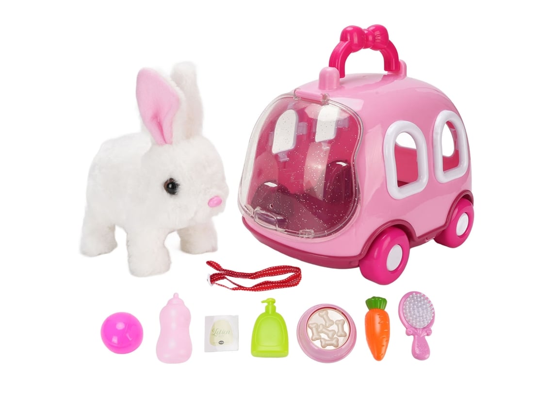 Ats-juguete De Conejo Eléctrico Simulado De Peluche Interactivo Con Jaula Para Niñas