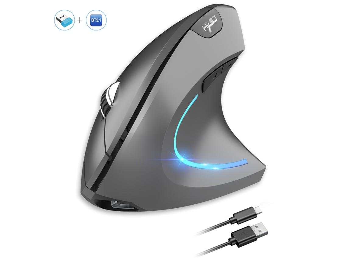 Ratón vertical inalámbrico Yuysan T22 2.4G BT5.1, modo dual, silencioso, evita el contacto con las manos, 6D, 2400 DPI, gris