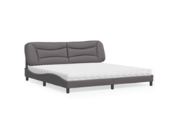 Cama Con Colchón Cuero Sintético Gris 200x200 Cm