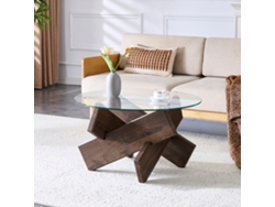 Mesa De Centro Redonda 79 Cm - Mdf Y Vidrio, Patas Nogal, Diseño Simple Y Elegante - Transparente, Nogal