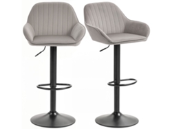 Juego De 2 Taburetes De Bar De Terciopelo Con Respaldo Y Reposapiés, Altura Regulable, Giratorios, Color Gris.